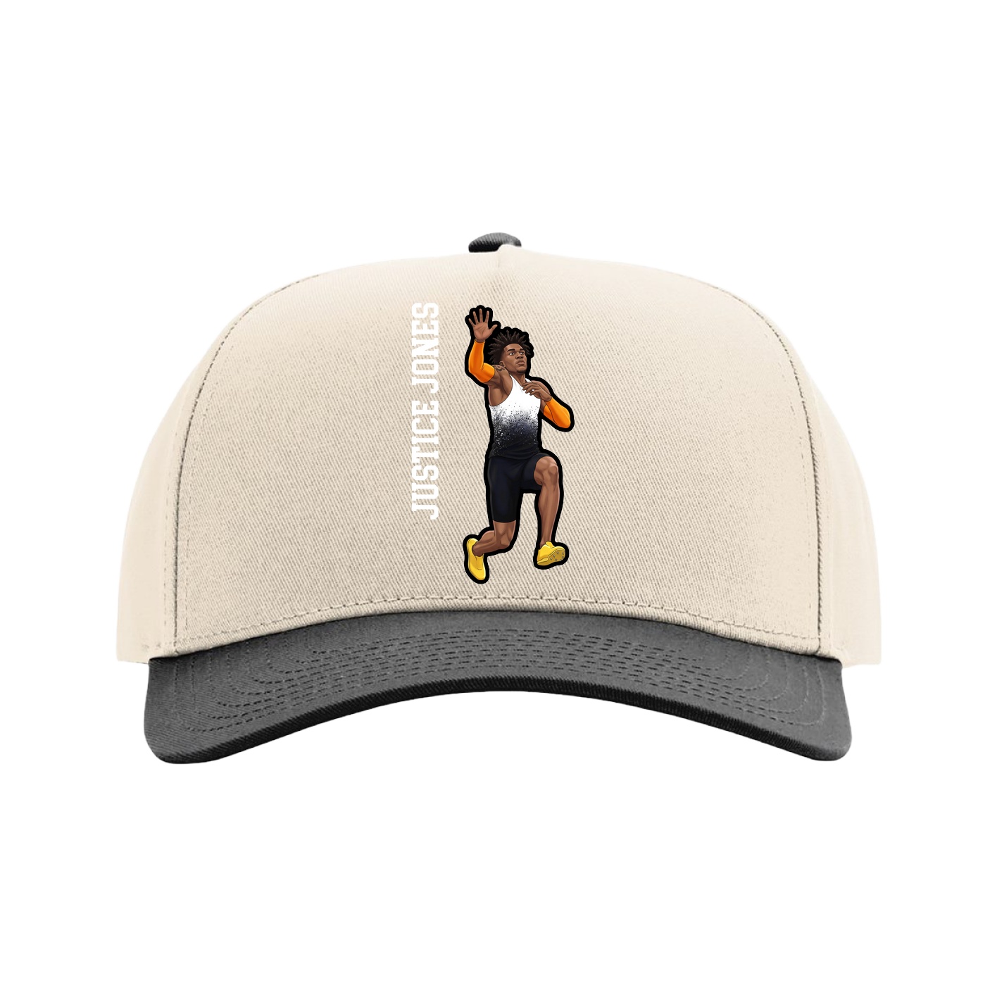 Full Fabric Five-Panel Champ Cap — Name Vertical in Cream/Black