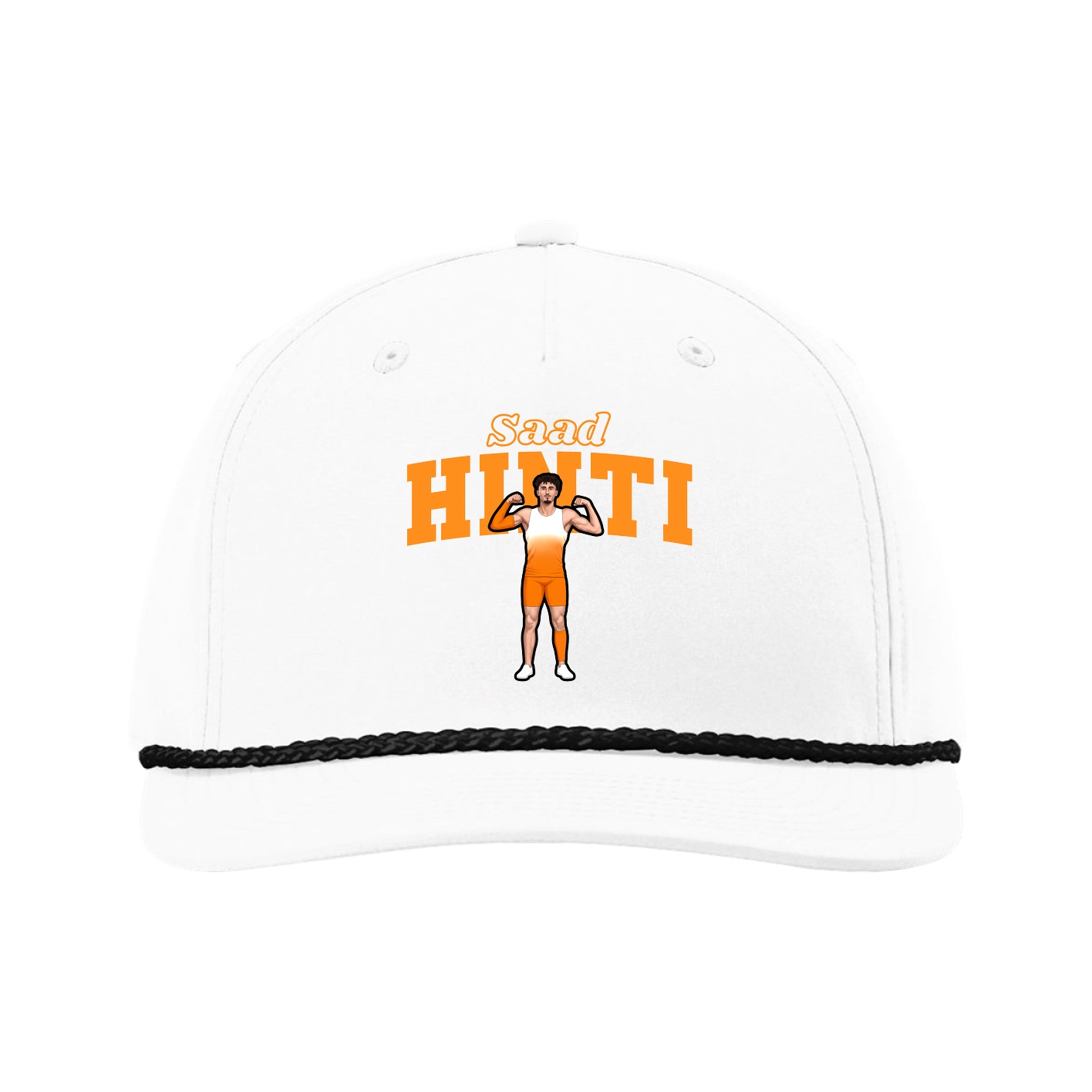 Five-Panel Classic Rope Cap — Name Arch in White