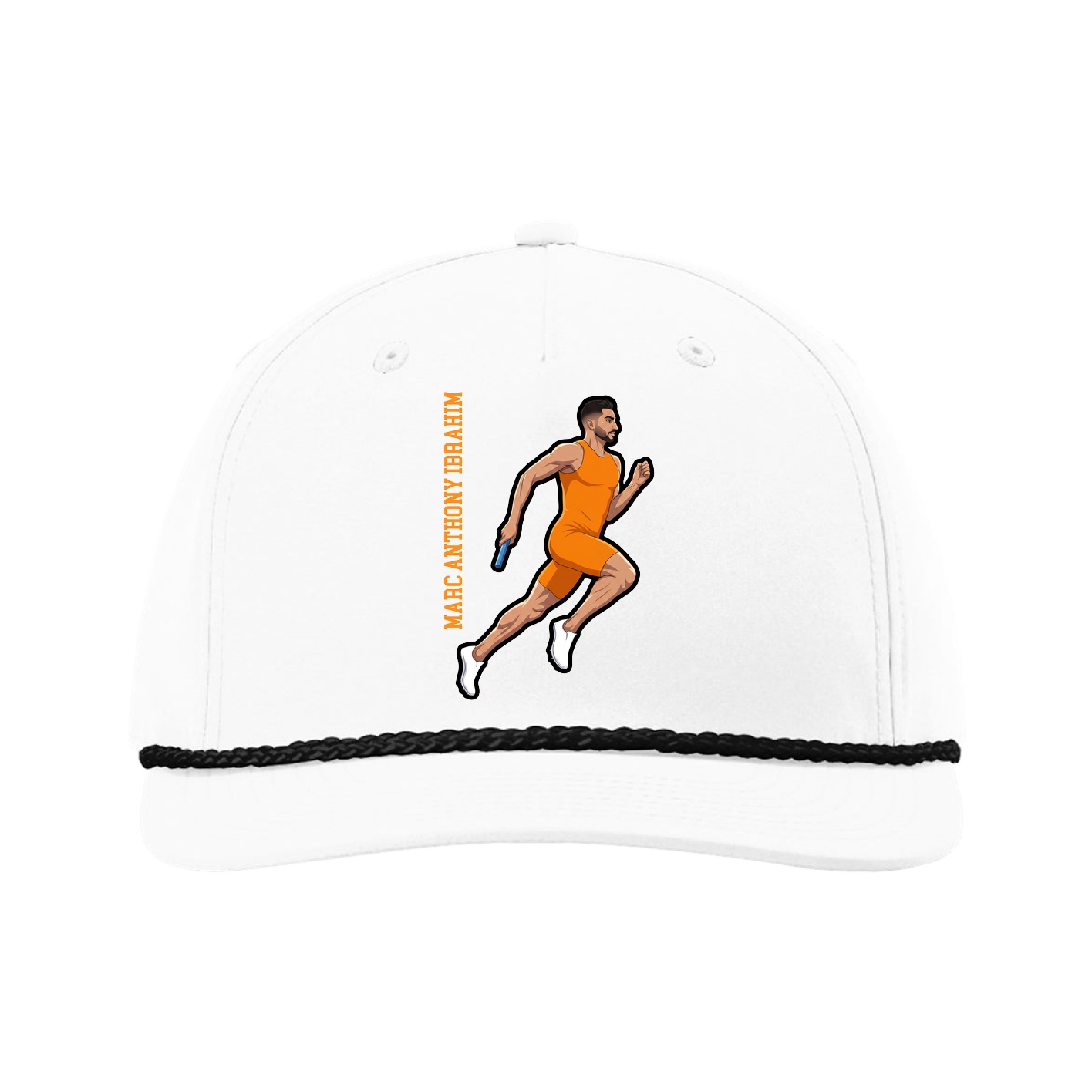 Five-Panel Classic Rope Cap — Name Vertical in White
