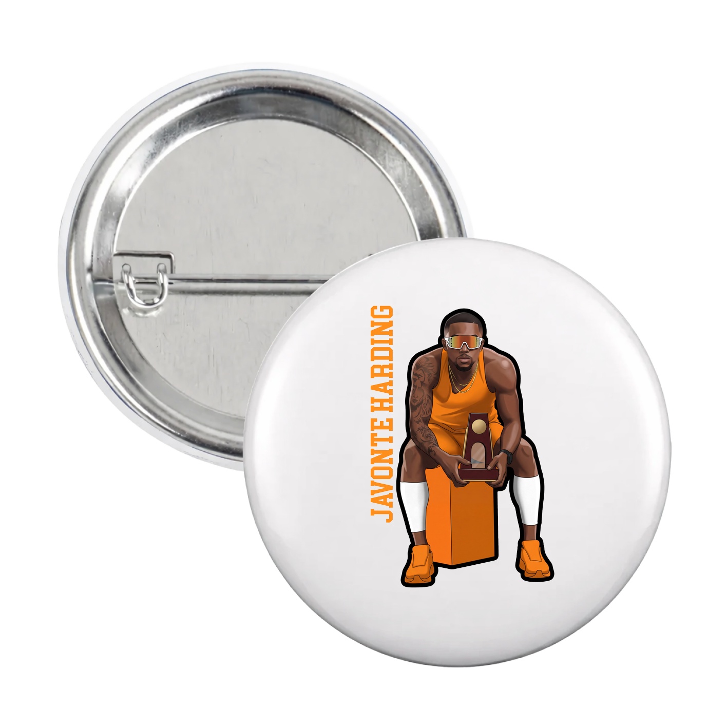 Game Day Button — Name Vertical in White