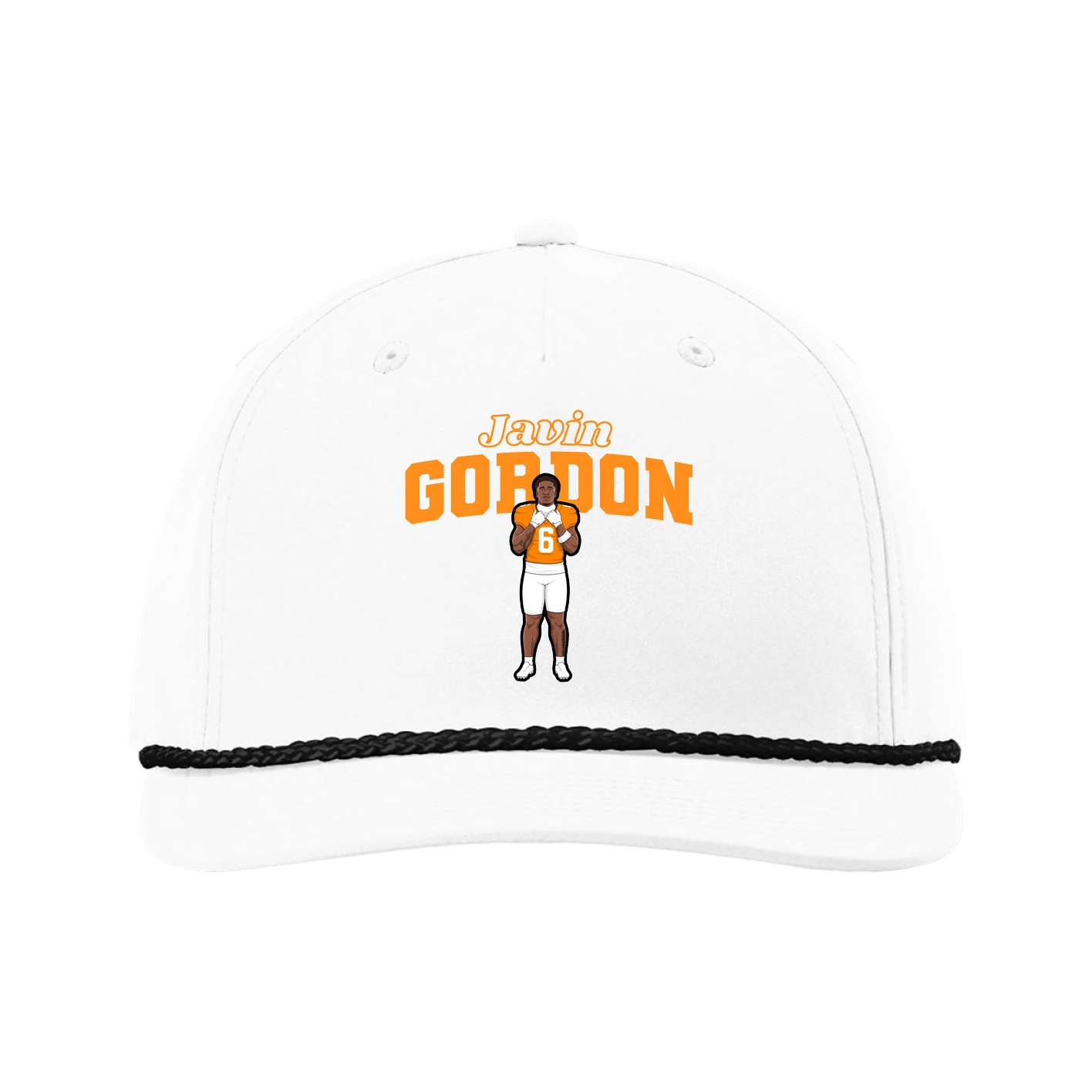 Five-Panel Classic Rope Cap — Name Arch in White