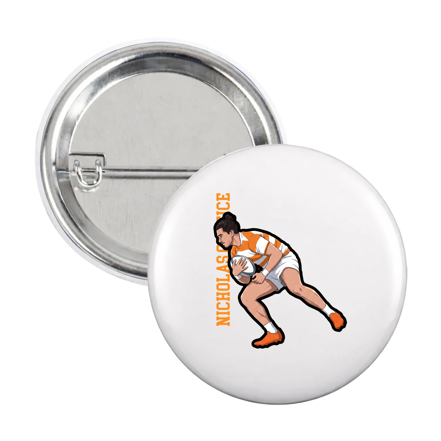 Game Day Button — Name Vertical in White