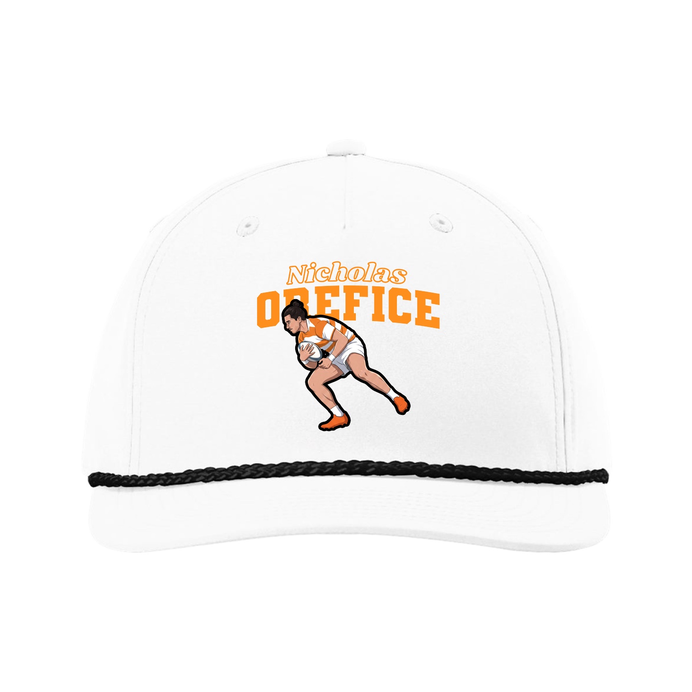 Five-Panel Classic Rope Cap — Name Arch in White