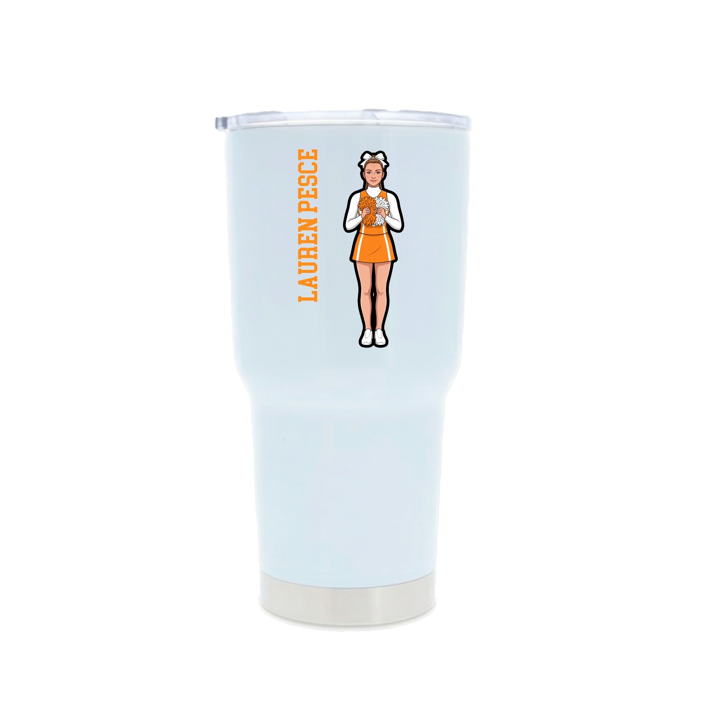 30oz Stainless Steel Tumbler — Name Vertical in White