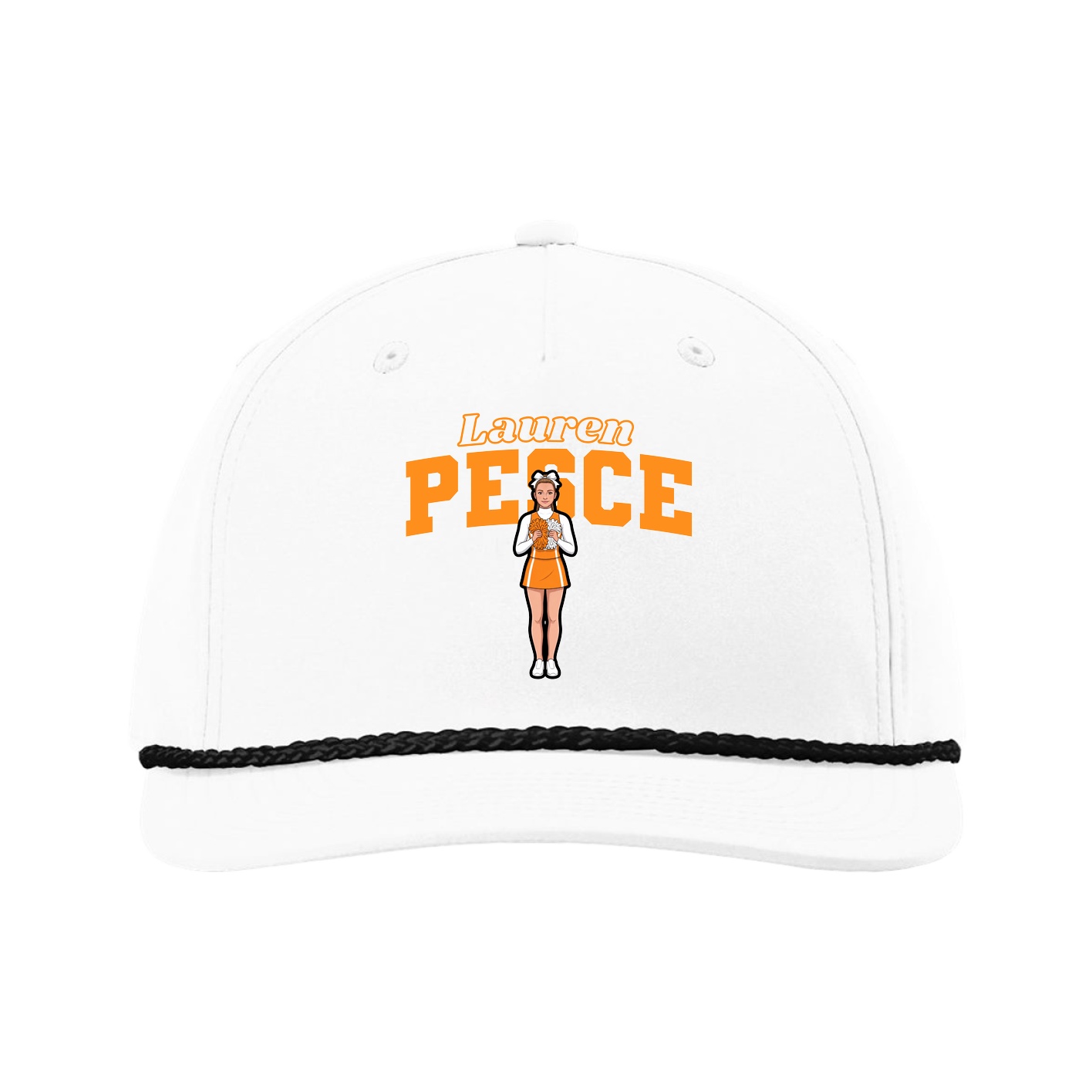 Five-Panel Classic Rope Cap — Name Arch in White