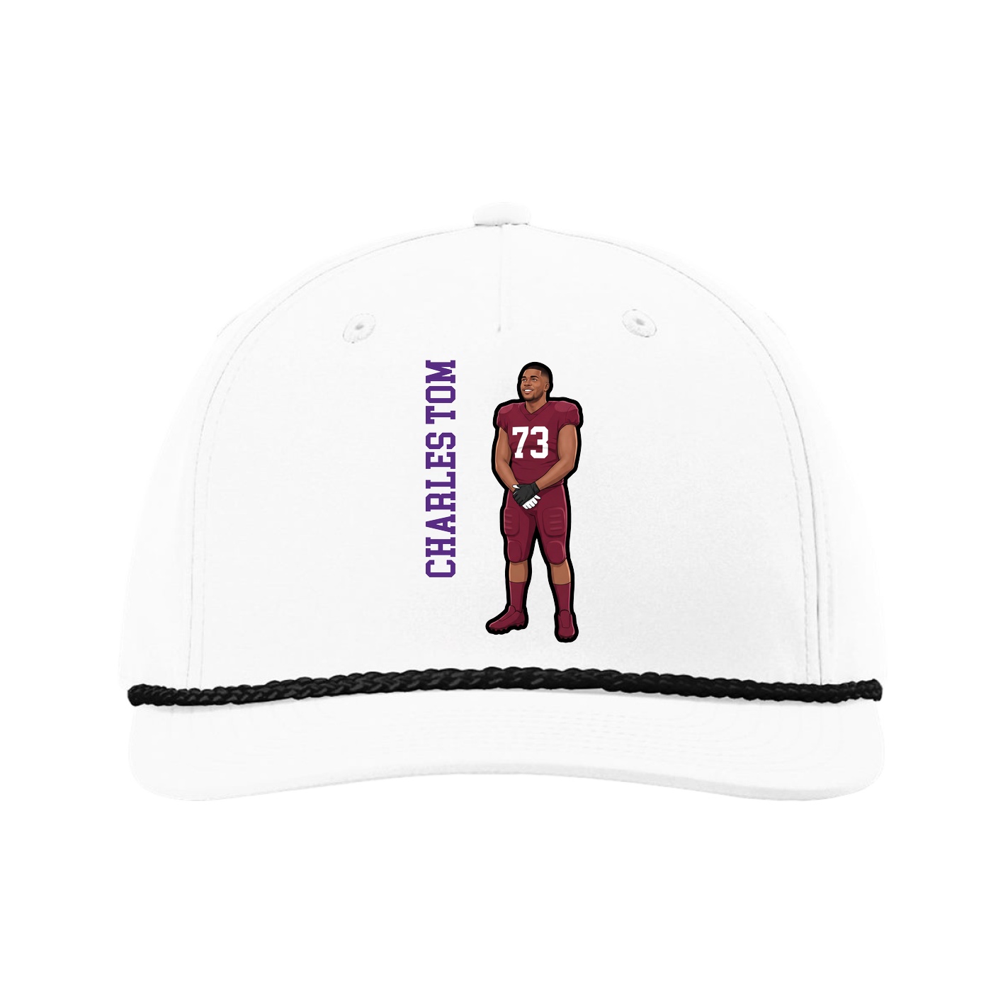 Five-Panel Classic Rope Cap — Name Vertical in White