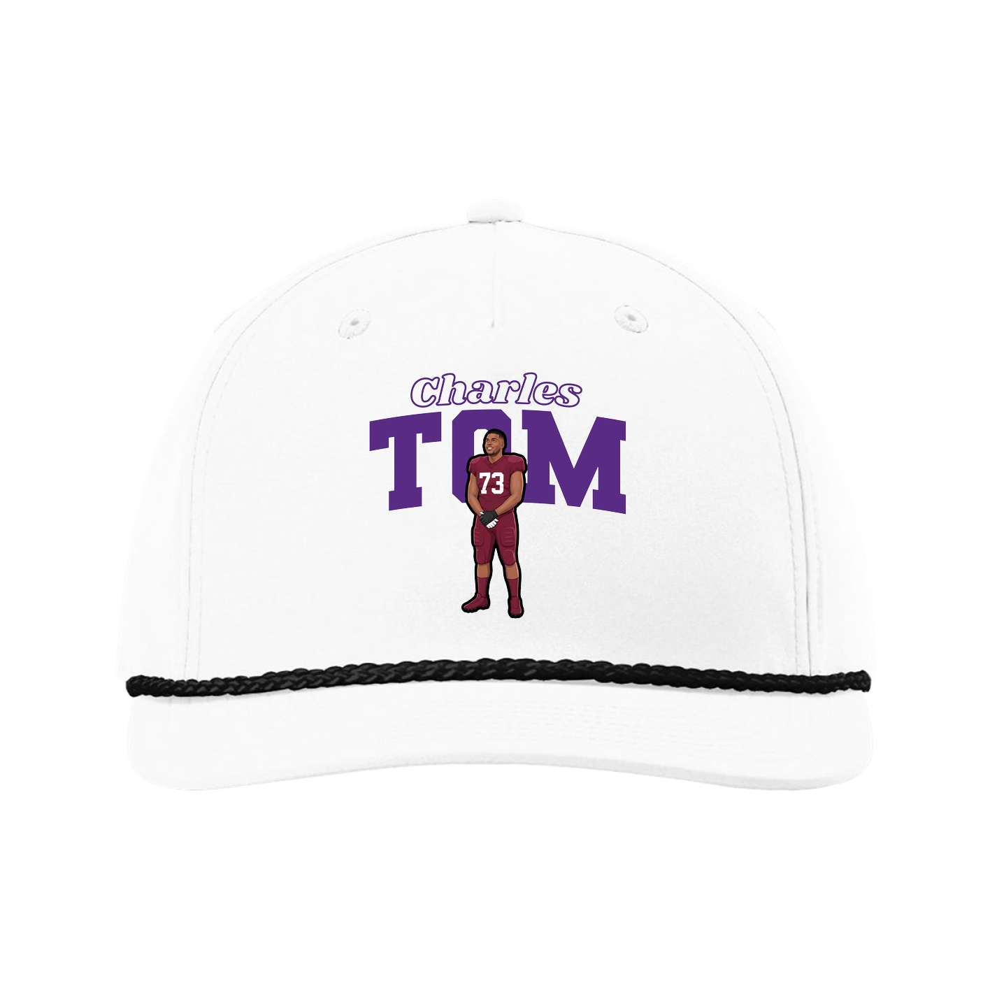 Five-Panel Classic Rope Cap — Name Arch in White