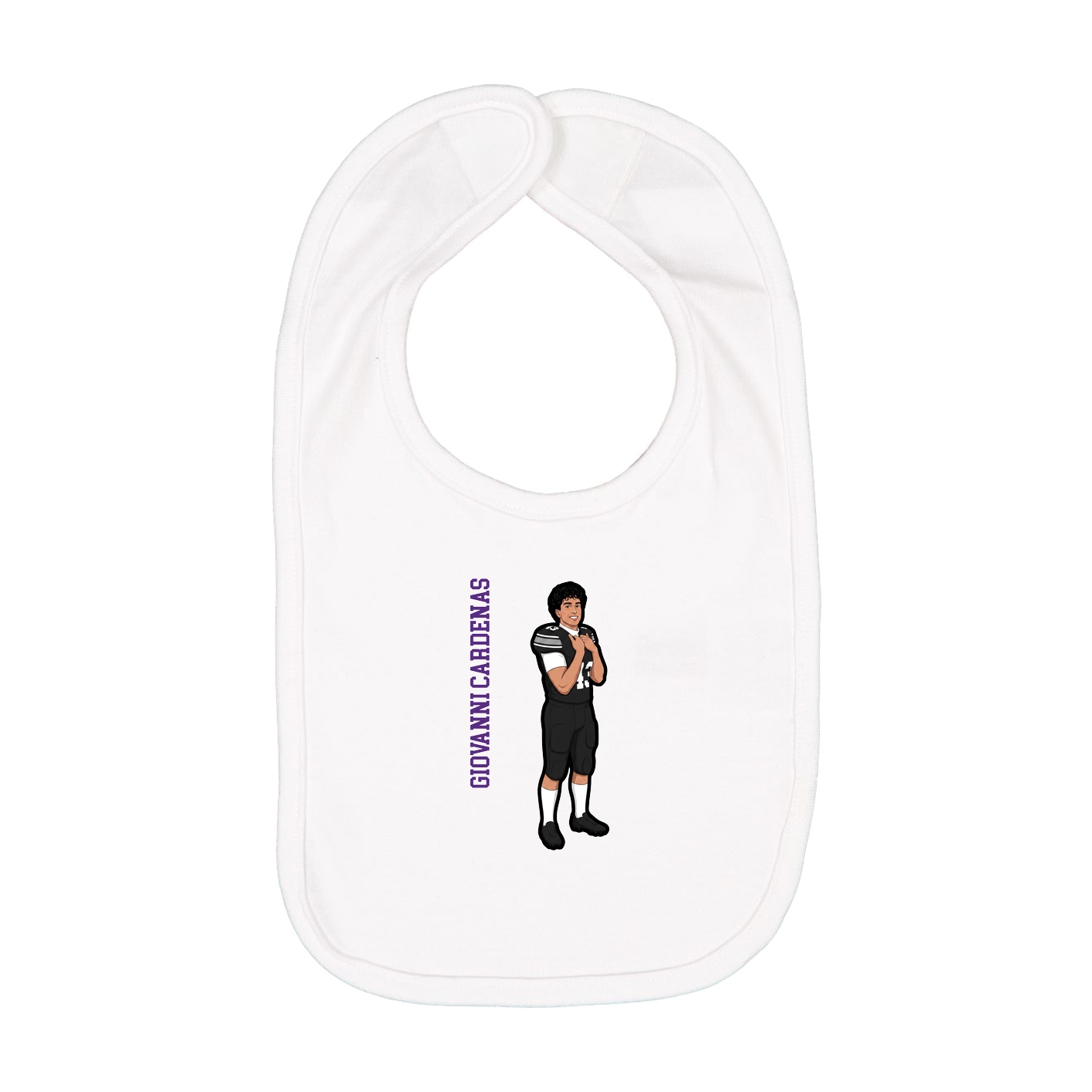 Infant Bib — Name Vertical in White