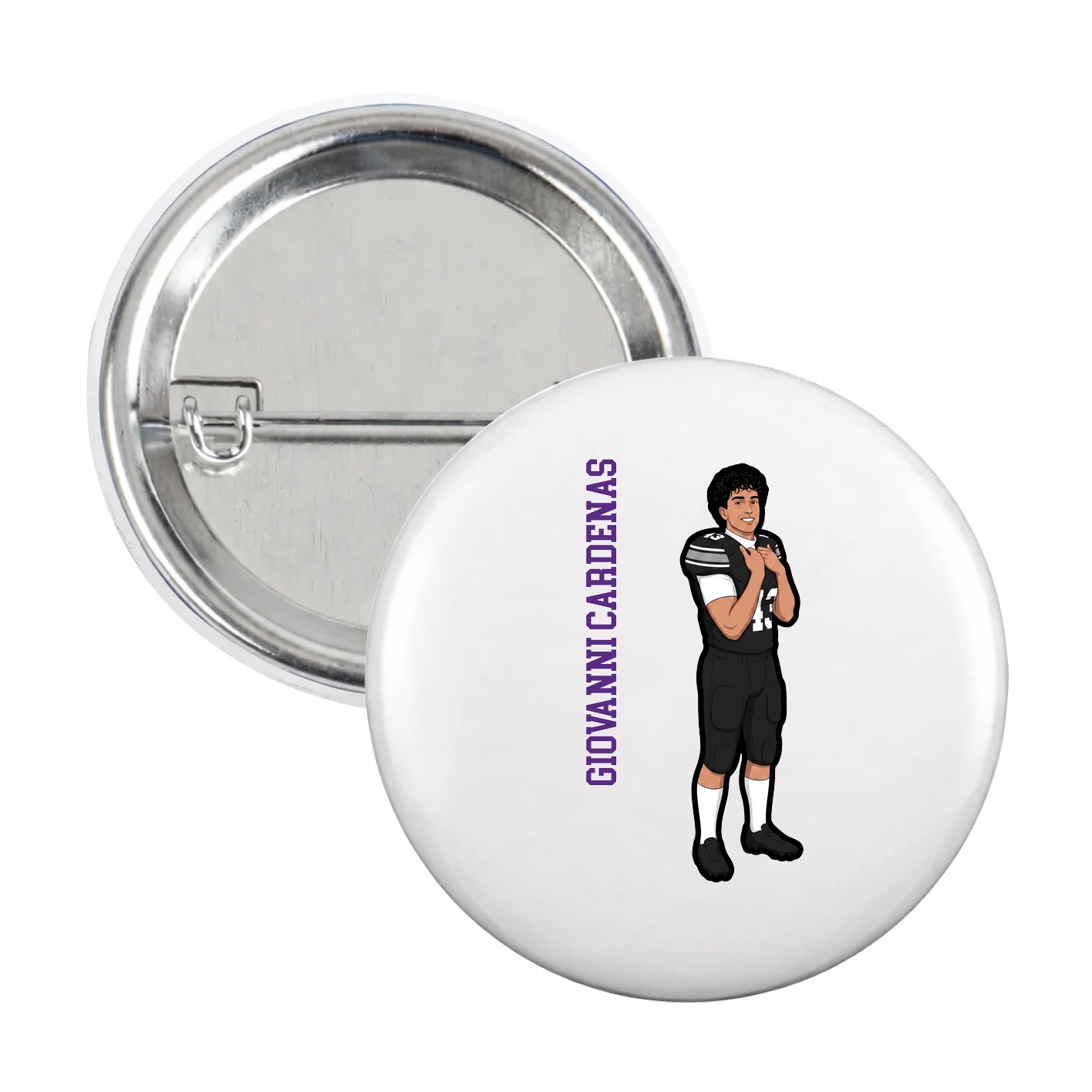 Game Day Button — Name Vertical in White