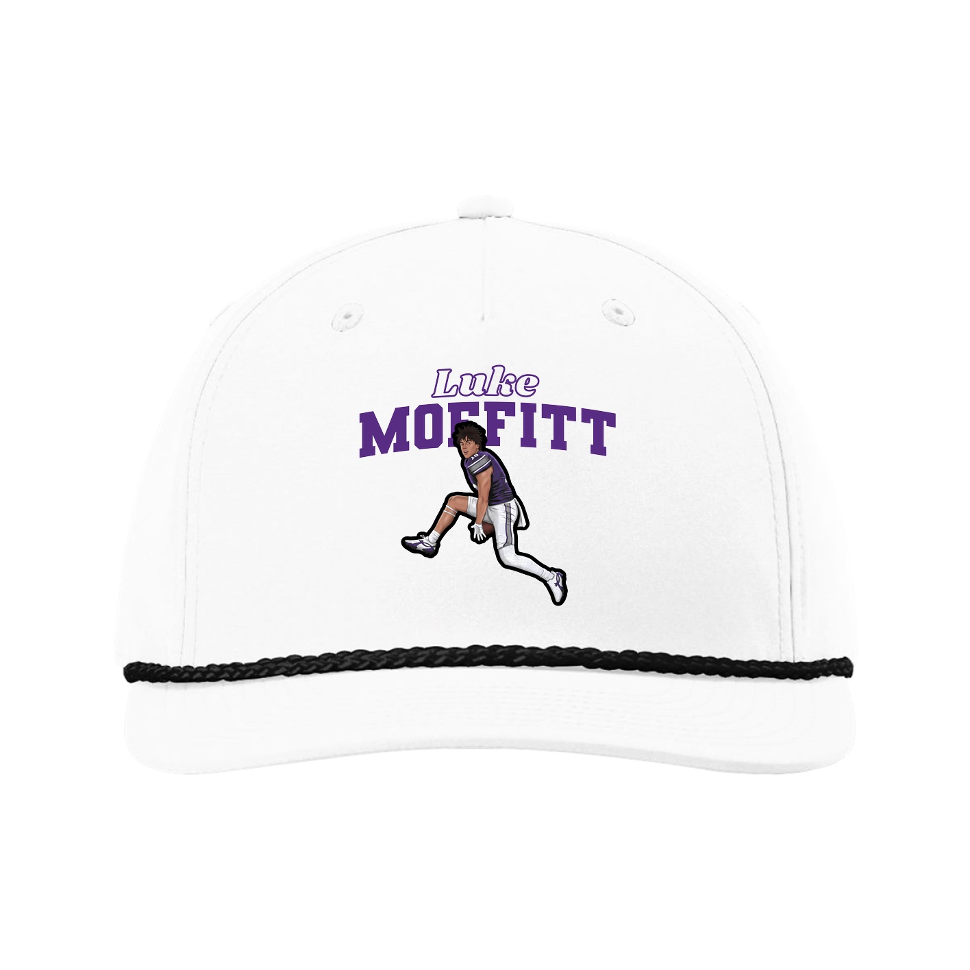 Five-Panel Classic Rope Cap — Name Arch in White