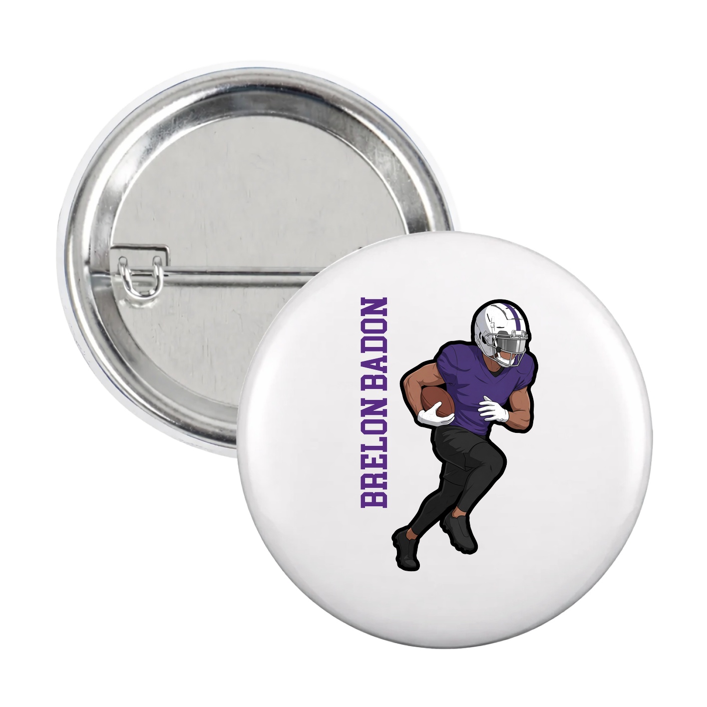 Game Day Button — Name Vertical in White