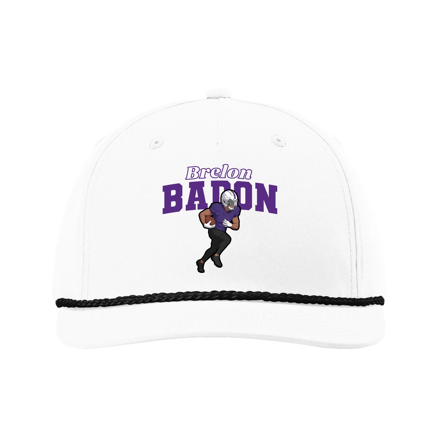 Five-Panel Classic Rope Cap — Name Arch in White