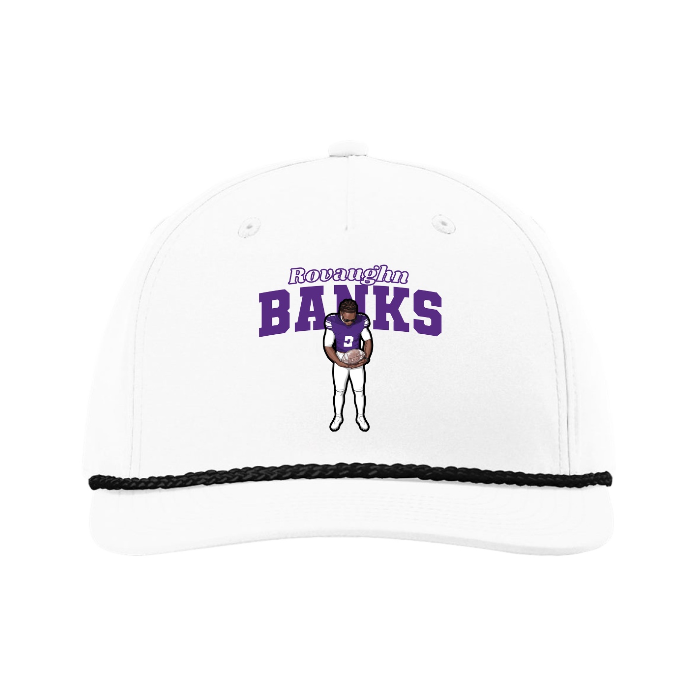 Five-Panel Classic Rope Cap — Name Arch in White