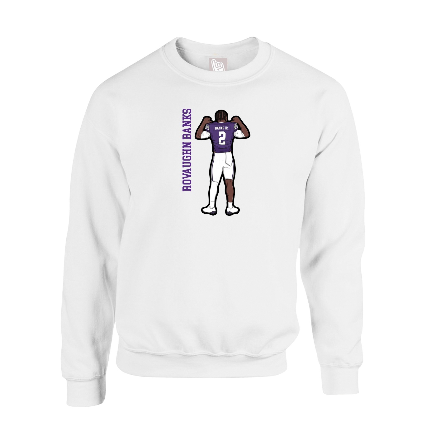 Fleece Crew — Name Vertical in White