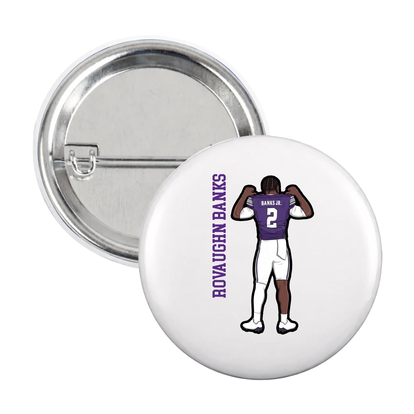 Game Day Button — Name Vertical in White