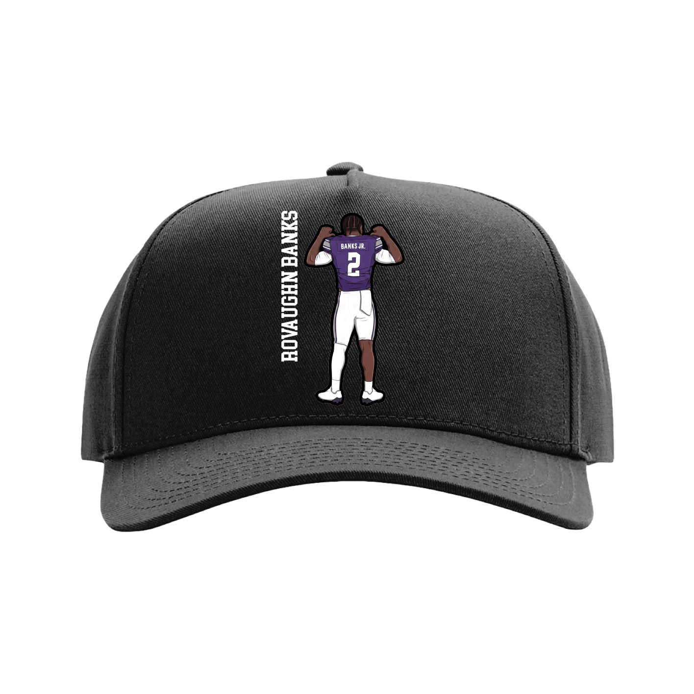Full Fabric Five-Panel Champ Cap — Name Vertical in Black
