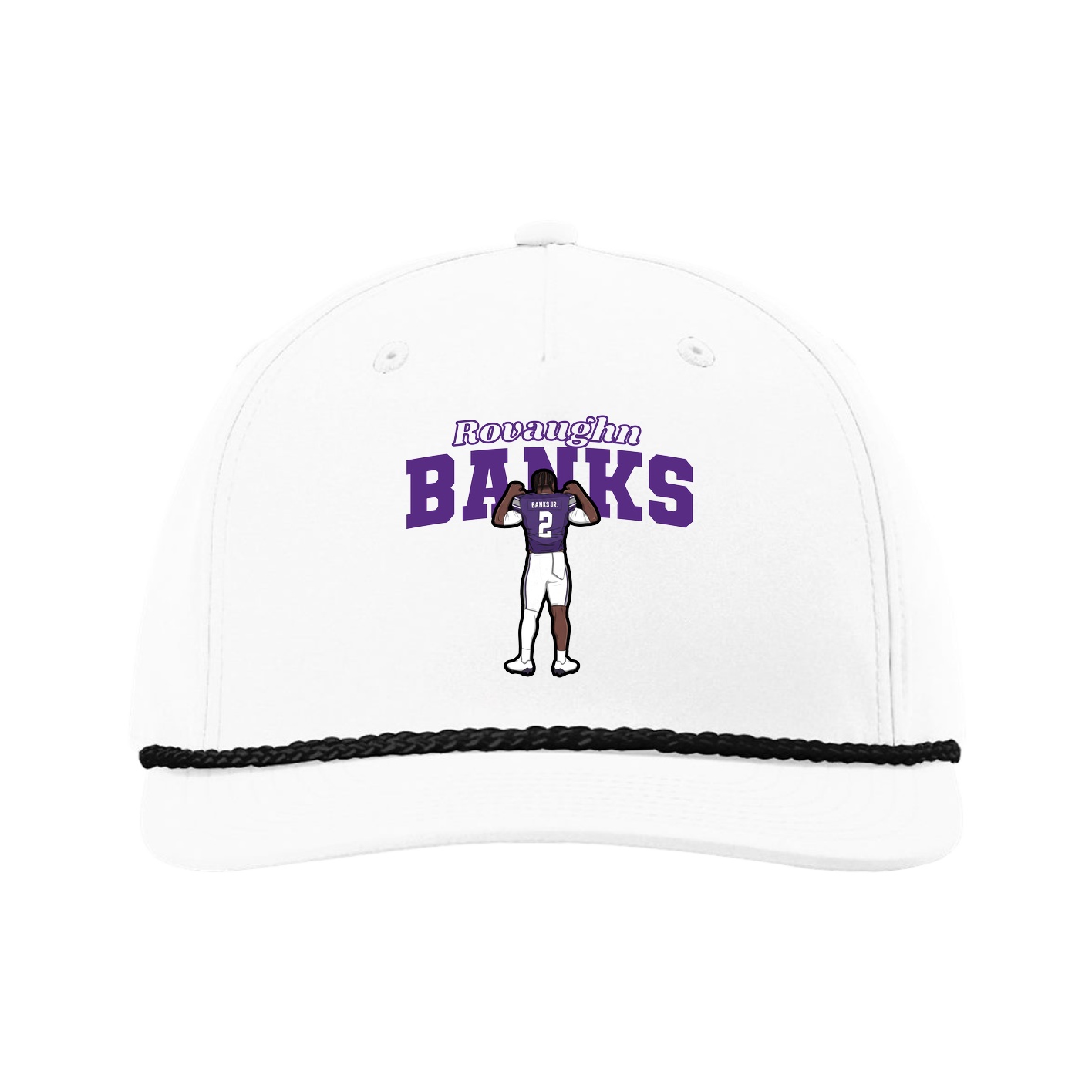 Five-Panel Classic Rope Cap — Name Arch in White