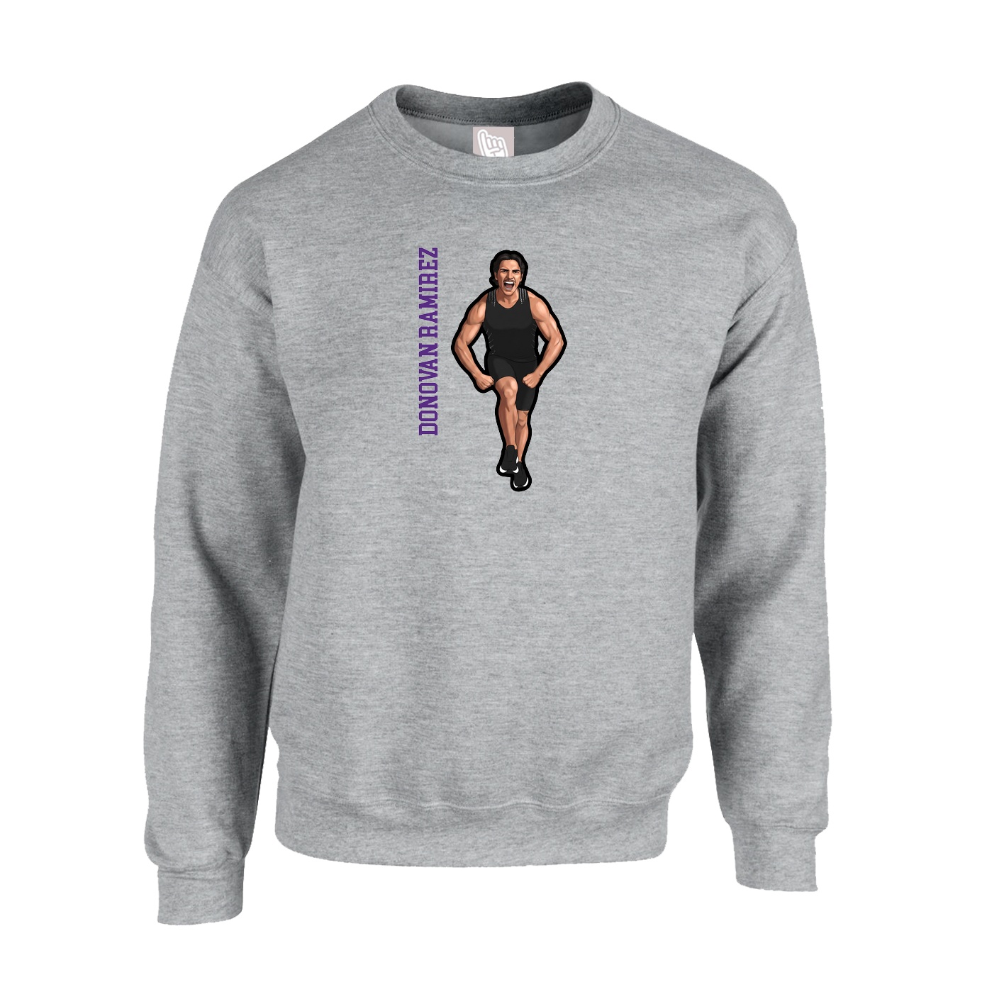 Fleece Crew — Name Vertical in Grey