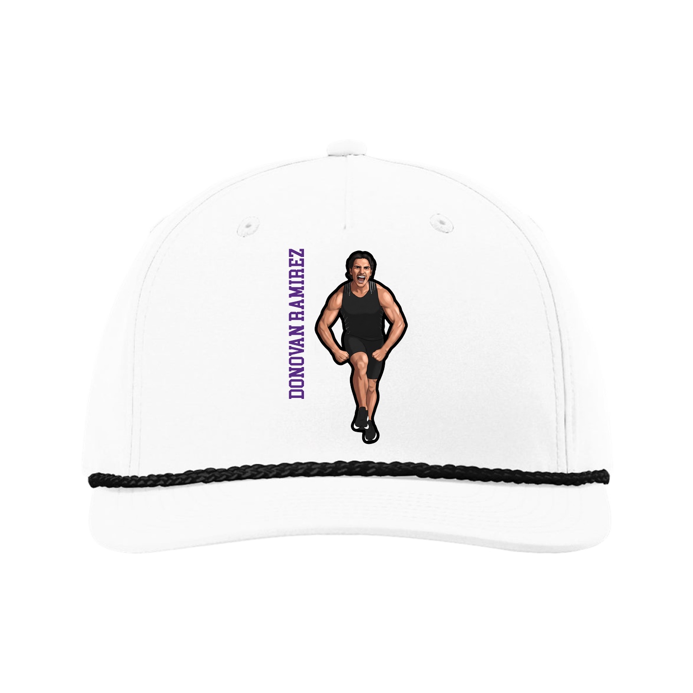 Five-Panel Classic Rope Cap — Name Vertical in White