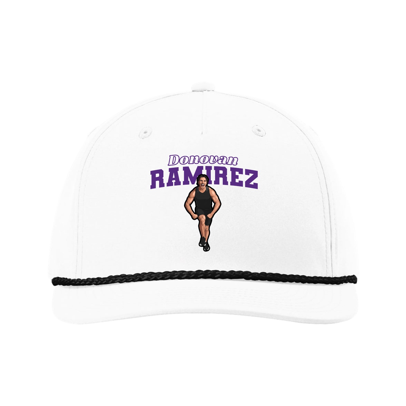 Five-Panel Classic Rope Cap — Name Arch in White