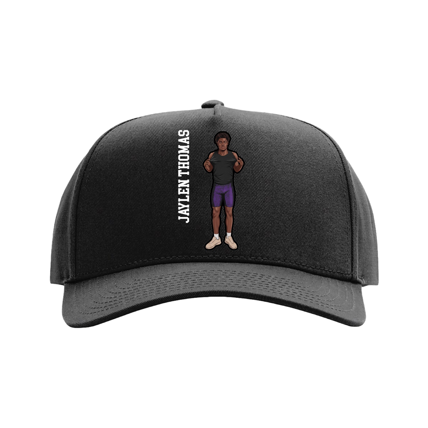 Full Fabric Five-Panel Champ Cap — Name Vertical in Black