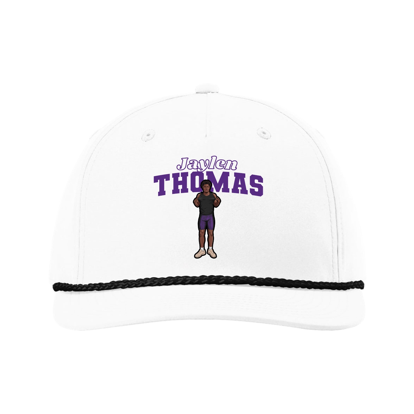 Five-Panel Classic Rope Cap — Name Arch in White