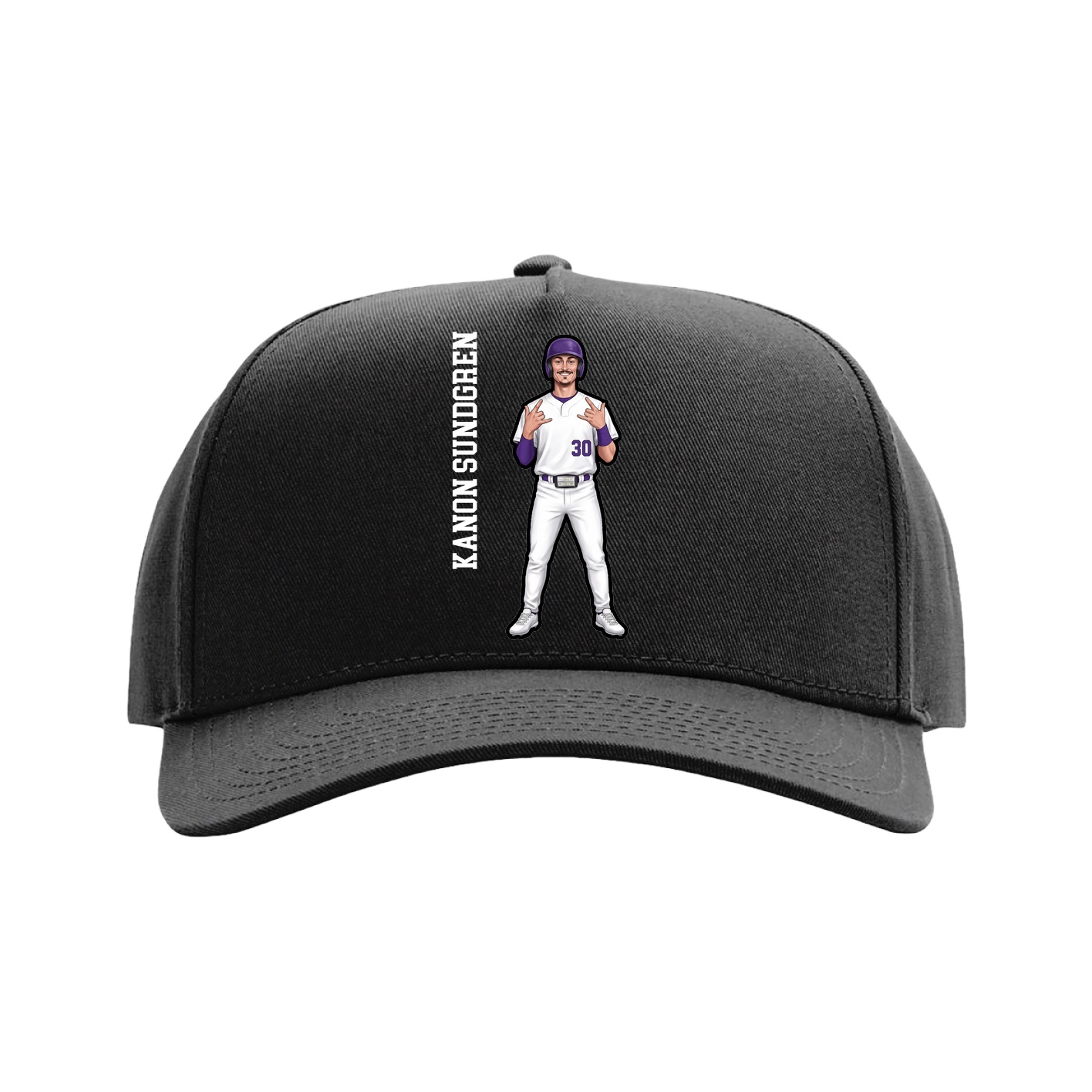 Full Fabric Five-Panel Champ Cap — Name Vertical in Black