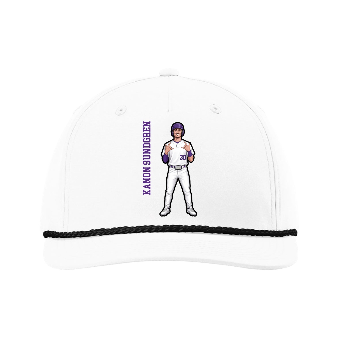 Five-Panel Classic Rope Cap — Name Vertical in White