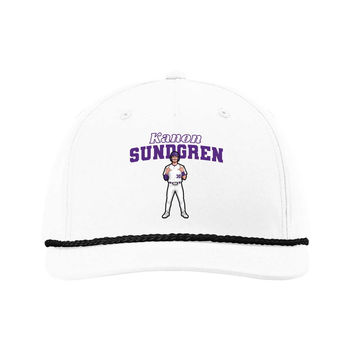 Five-Panel Classic Rope Cap — Name Arch in White