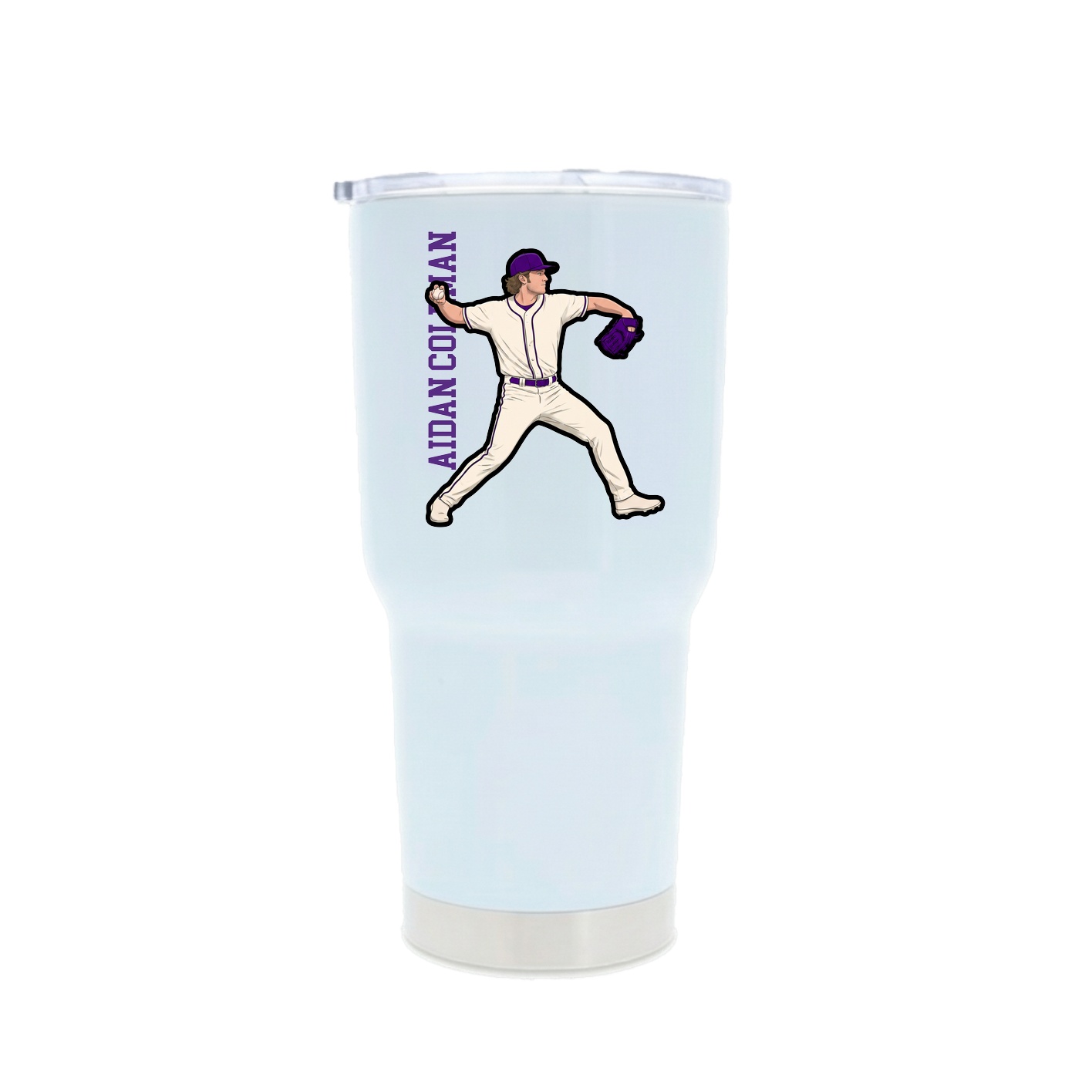 30oz Stainless Steel Tumbler — Name Vertical in White