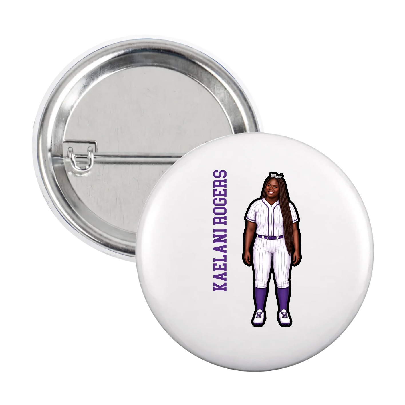 Game Day Button — Name Vertical in White