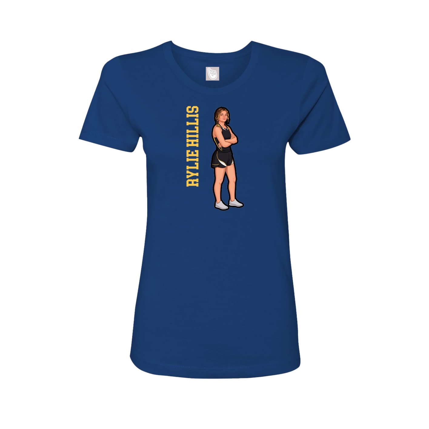 Fitted Women's Tee — Name Vertical in Royal
