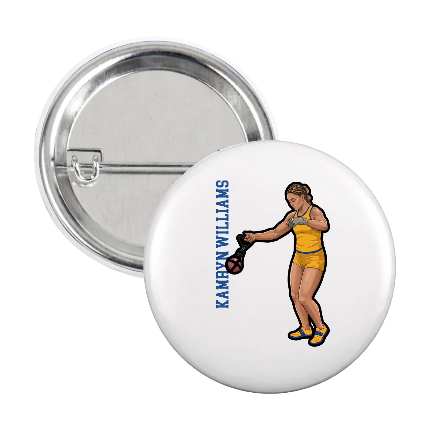 Game Day Button — Name Vertical in White