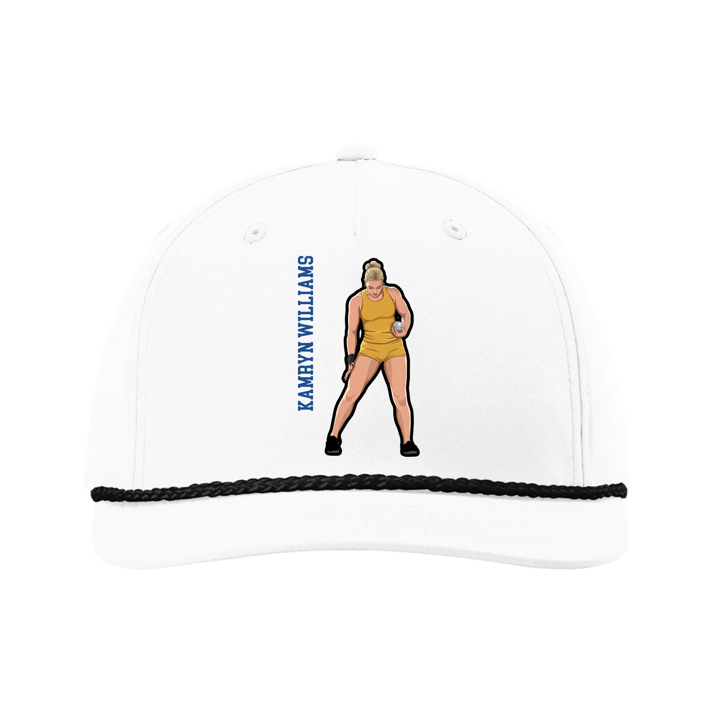 Five-Panel Classic Rope Cap — Name Vertical in White