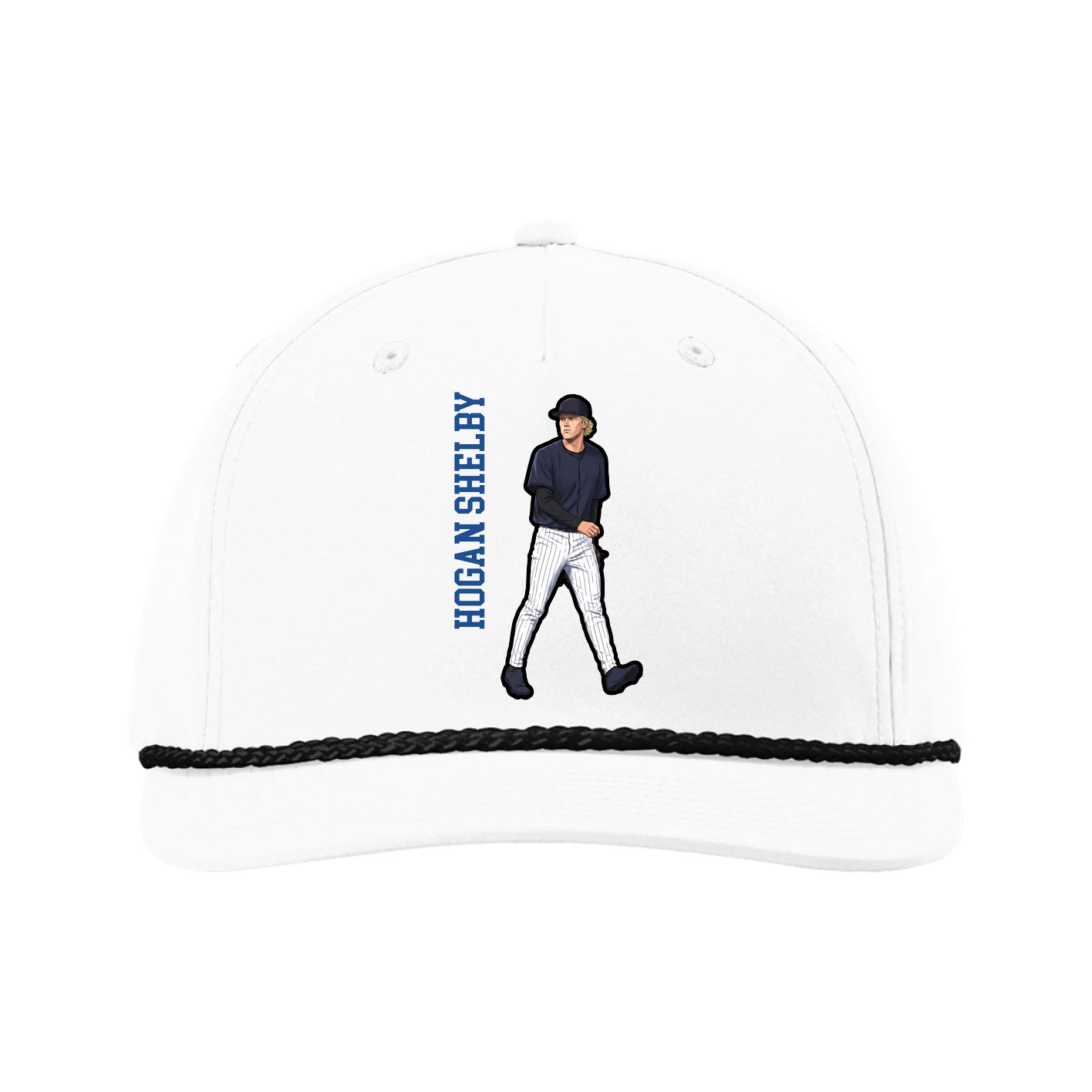Five-Panel Classic Rope Cap — Name Vertical in White