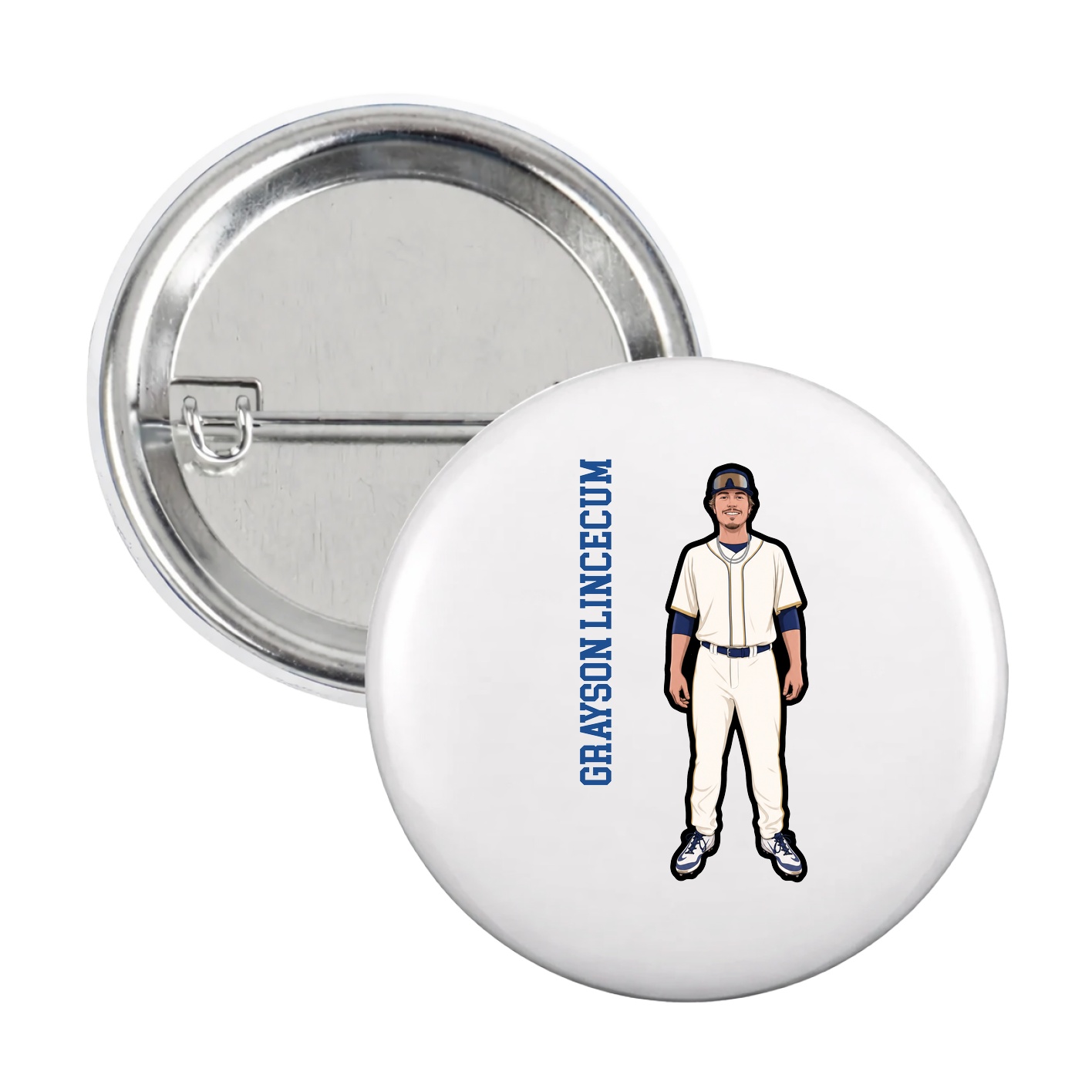 Game Day Button — Name Vertical in White