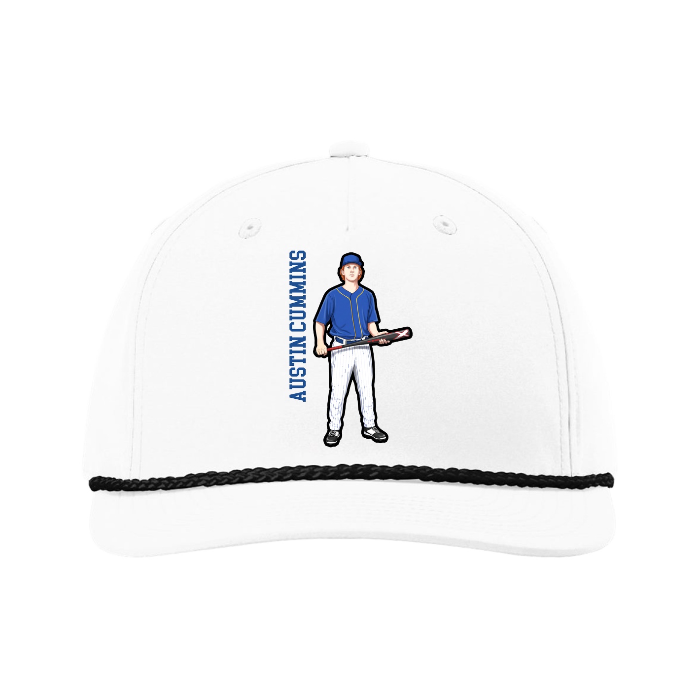 Five-Panel Classic Rope Cap — Name Vertical in White