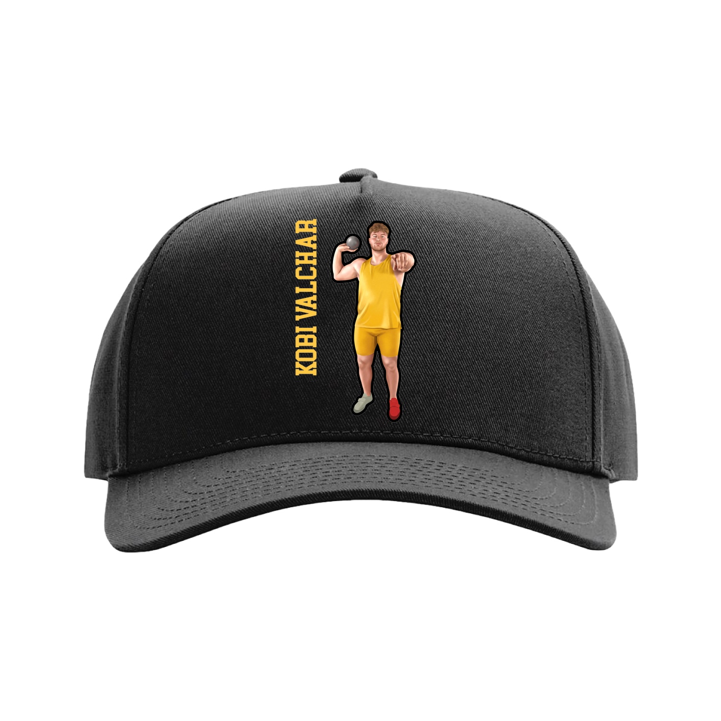 Full Fabric Five-Panel Champ Cap — Name Vertical in Black
