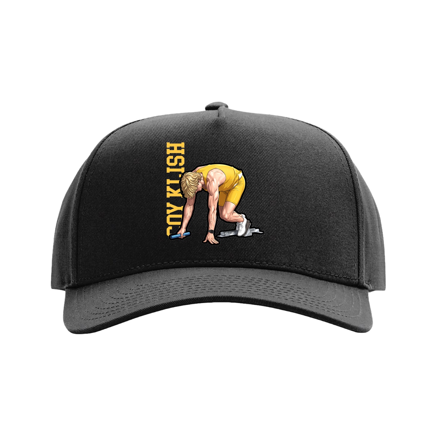 Full Fabric Five-Panel Champ Cap — Name Vertical in Black