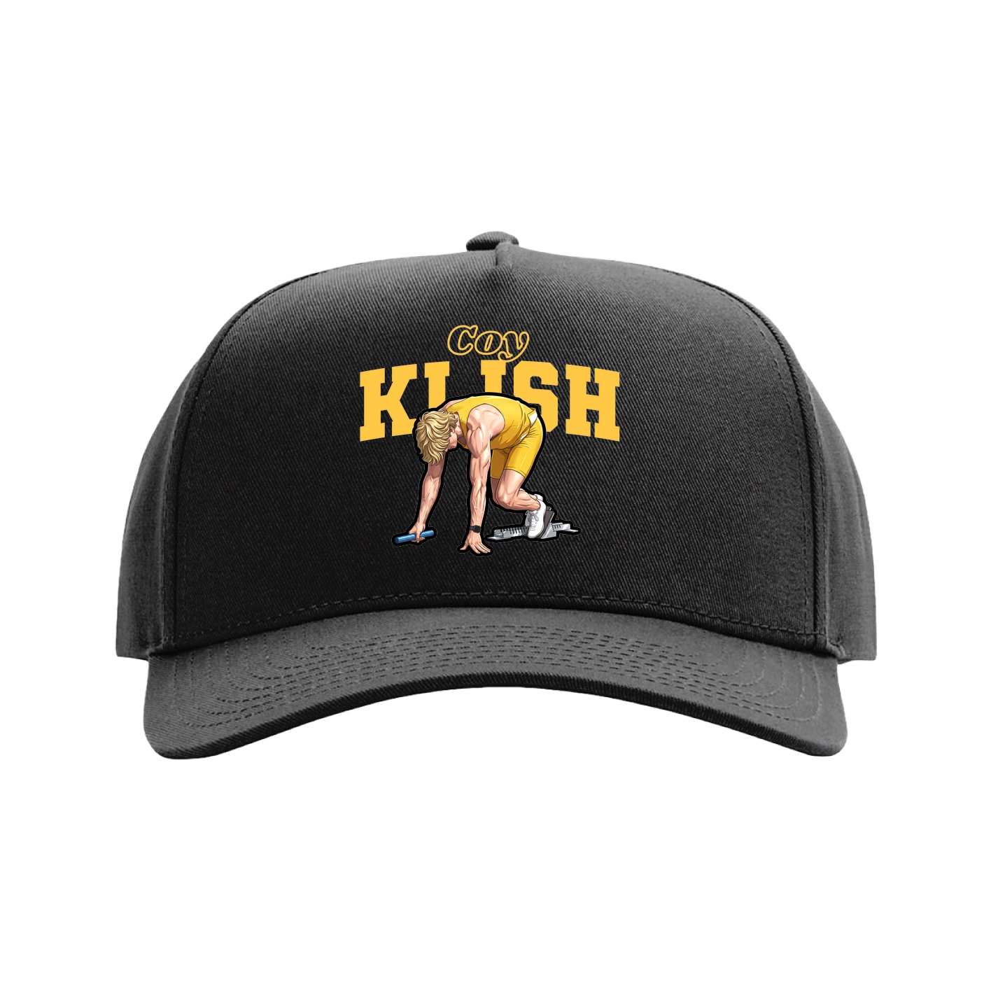 Full Fabric Five-Panel Champ Cap — Name Arch in Black