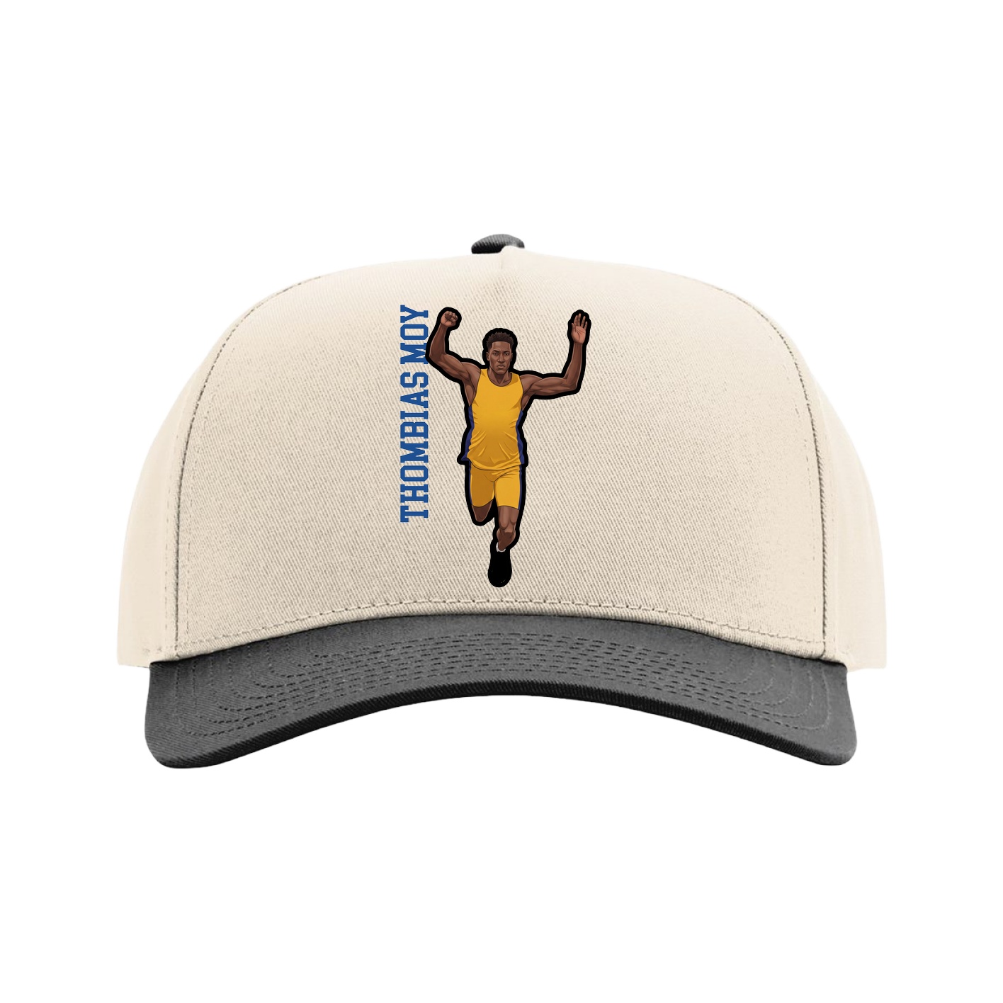 Full Fabric Five-Panel Champ Cap — Name Vertical in Cream/Black