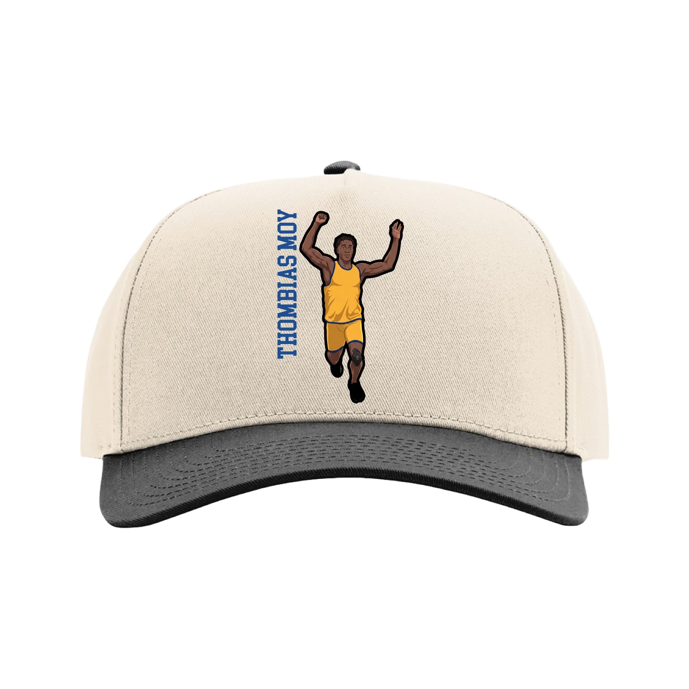 Full Fabric Five-Panel Champ Cap — Name Vertical in Cream/Black