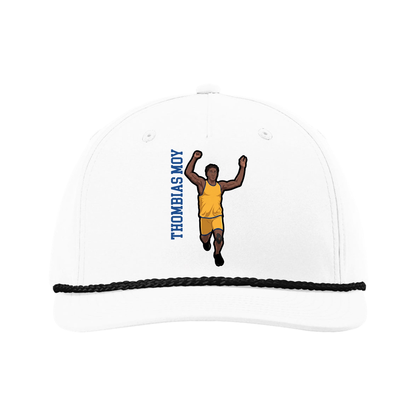 Five-Panel Classic Rope Cap — Name Vertical in White