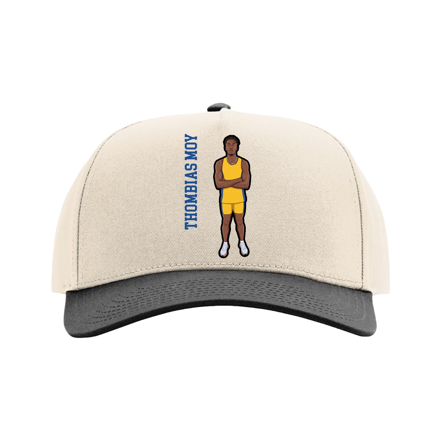 Full Fabric Five-Panel Champ Cap — Name Vertical in Cream/Black
