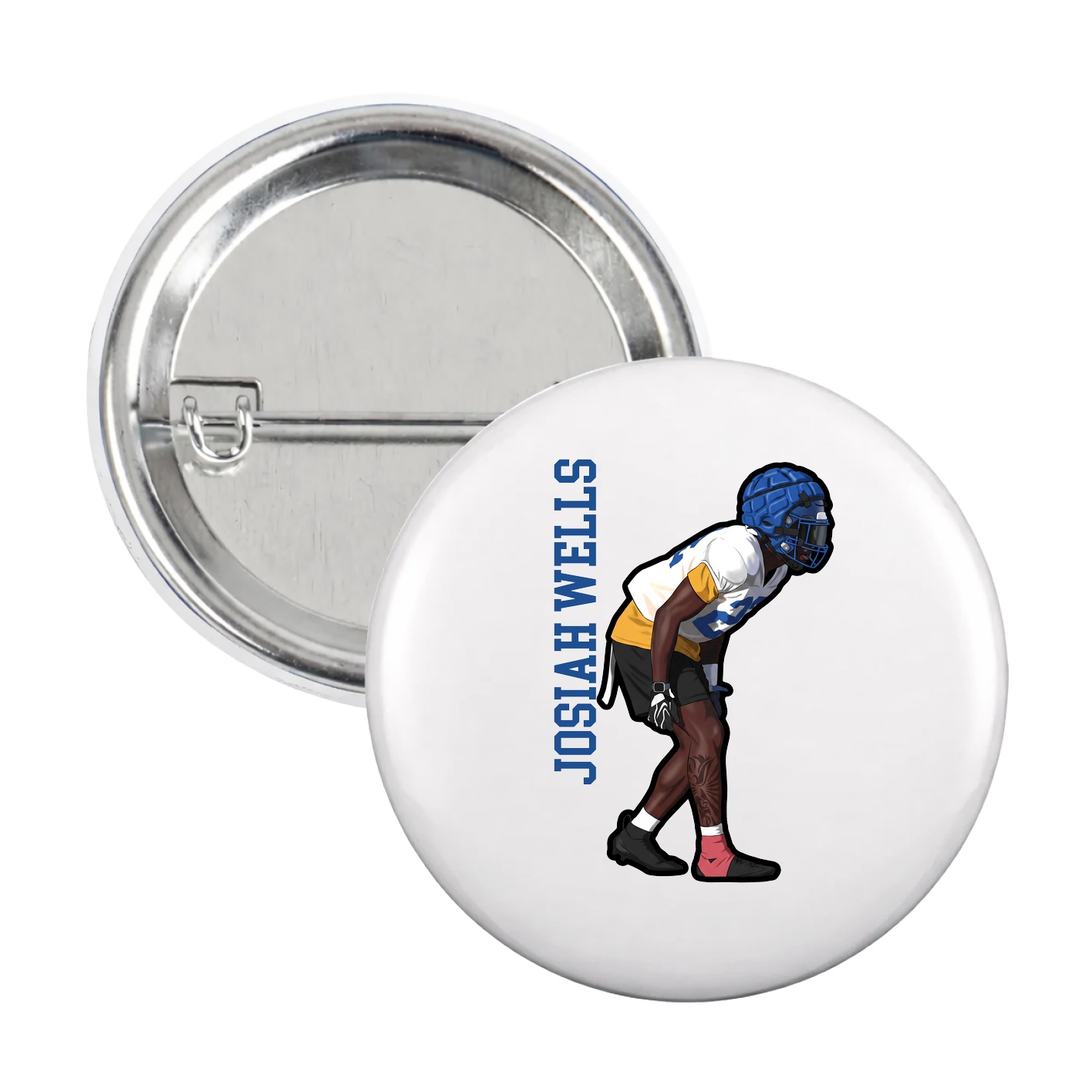 Game Day Button — Name Vertical in White