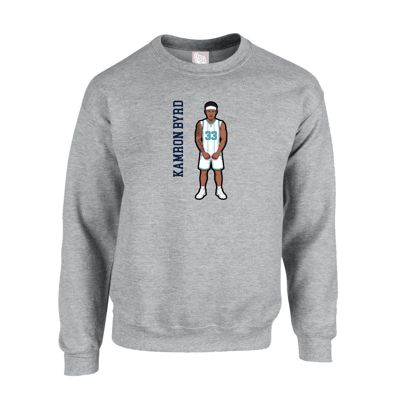 Fleece Crew — Name Vertical in Grey