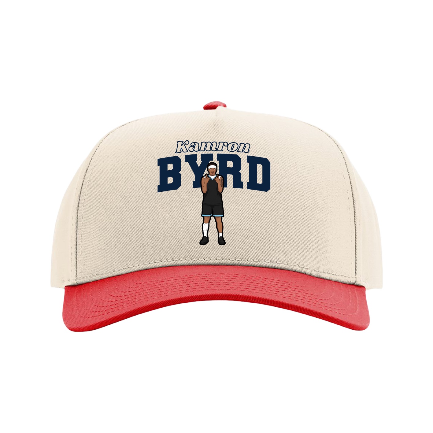 Full Fabric Five-Panel Champ Cap — Name Arch in Cream/Red