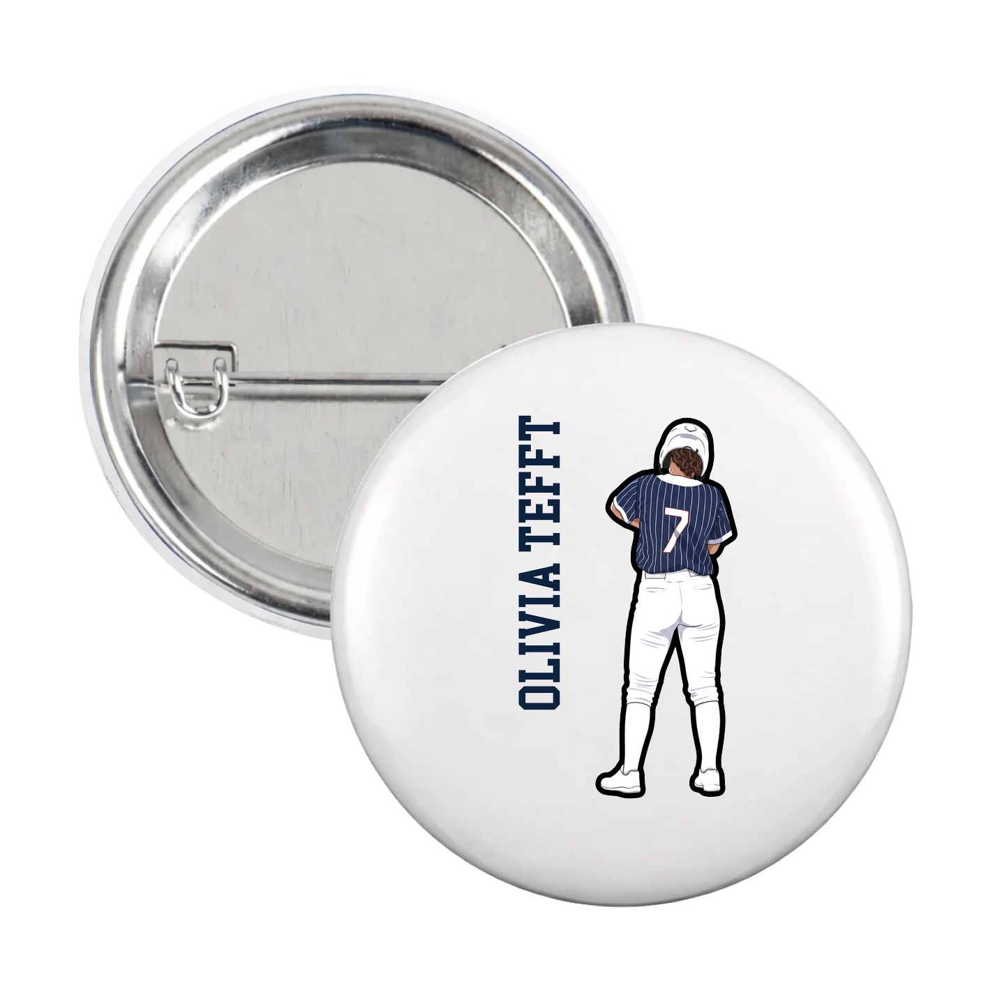 Game Day Button — Name Vertical in White