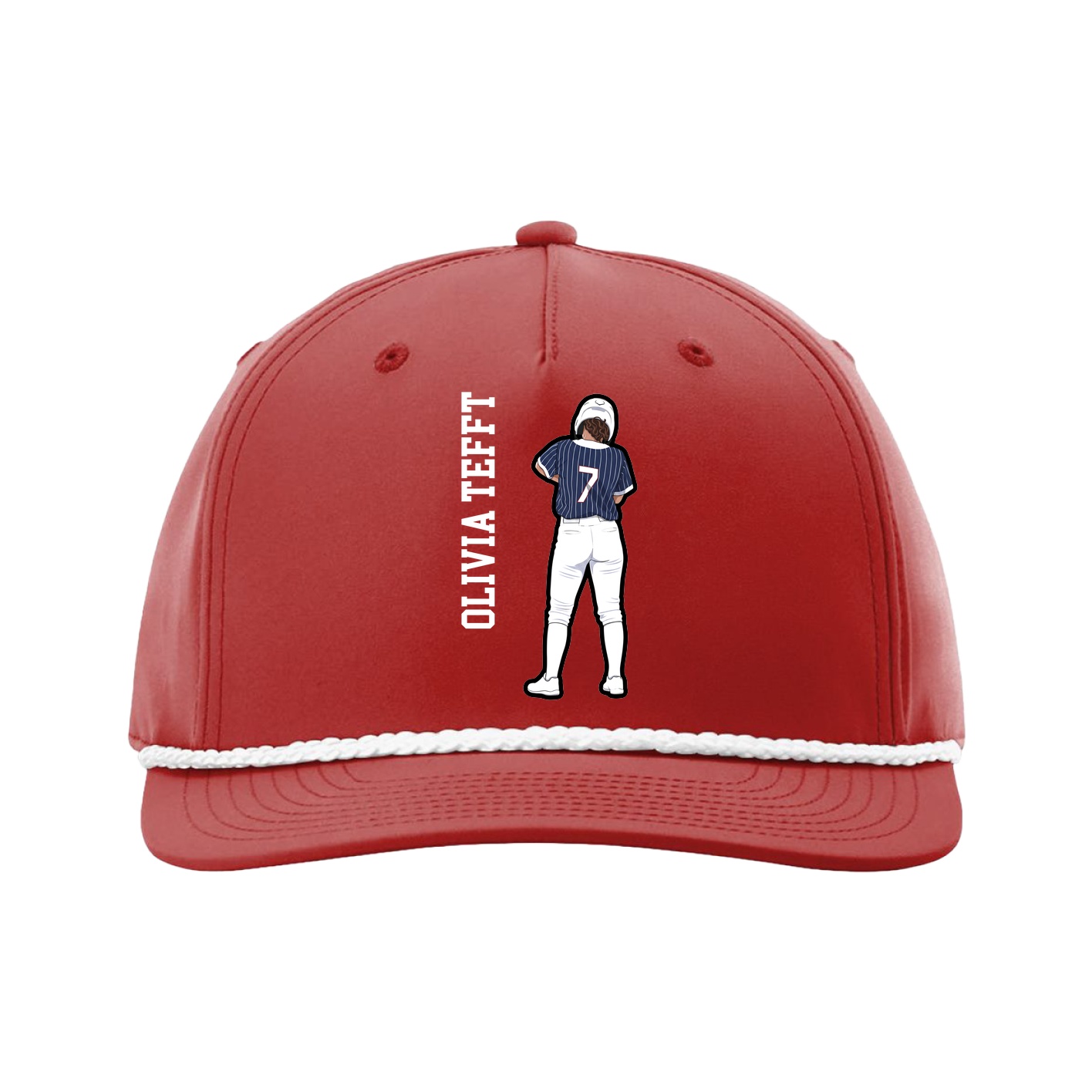 Five-Panel Classic Rope Cap — Name Vertical in Red