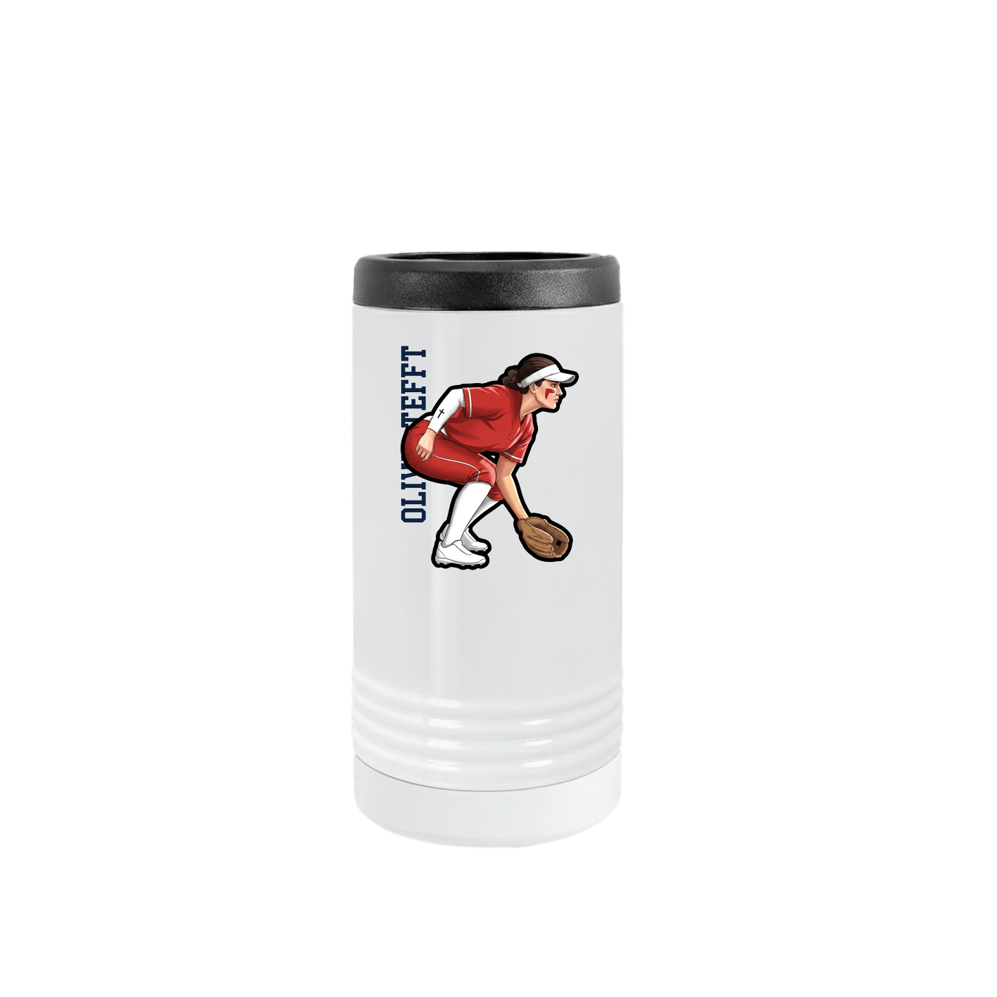 Slim Beverage Holder — Name Vertical in White